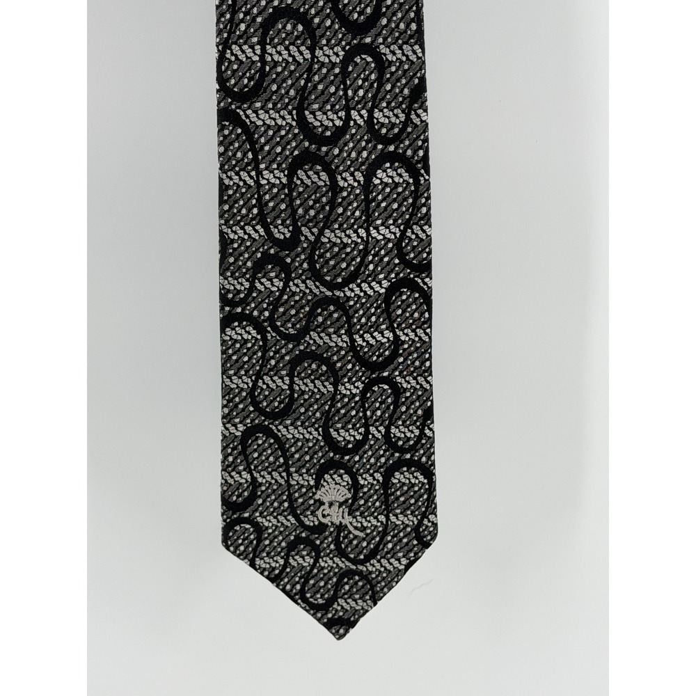 Vintage Countess Mara New York Silk Tie Silver Black Abstract Geometric Coronet